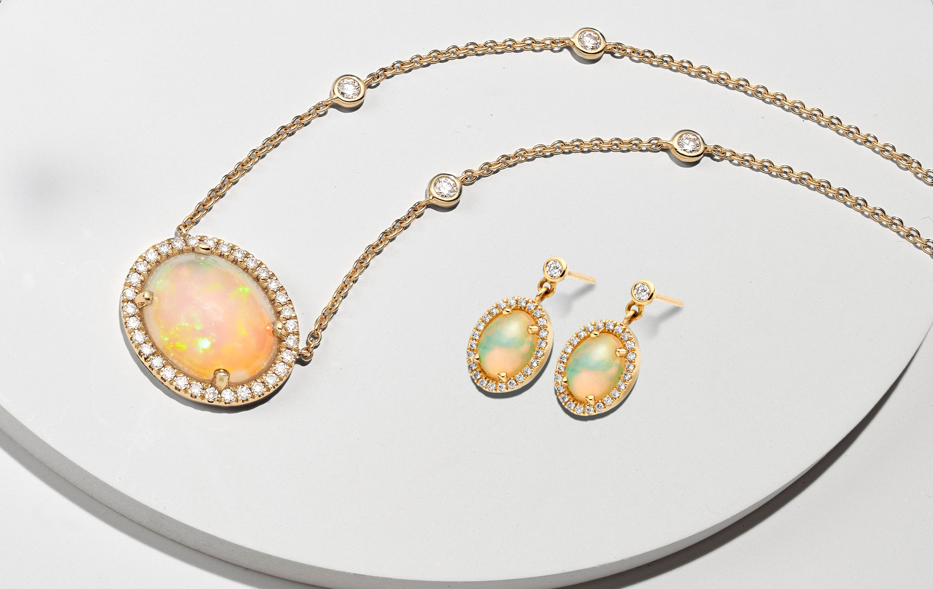 Iris Halo Opal Diamond Necklace 